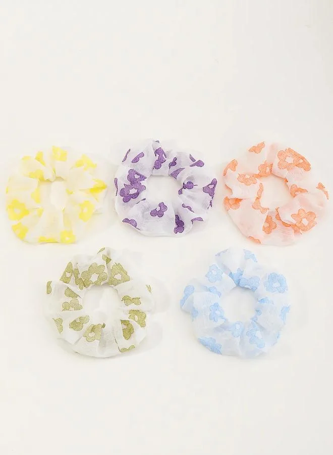 Take Two  Set of 5 - Floral Print Scrunchies for Women | Best Price UAE