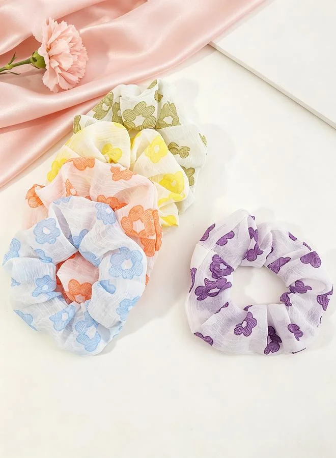 Take Two  Set of 5 - Floral Print Scrunchies for Women | Best Price UAE
