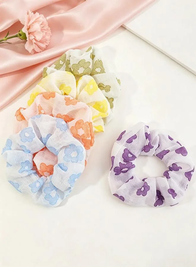 Take Two  Set of 5 - Floral Print Scrunchies for Women | Best Price UAE