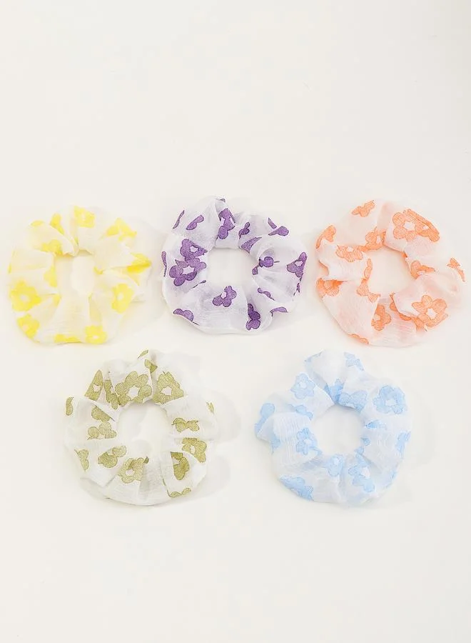 Take Two  Set of 5 - Floral Print Scrunchies for Women | Best Price UAE