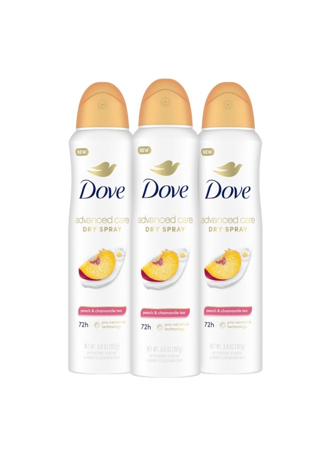 Dove Dove Advanced Care Antiperspirant Deodorant Dry Spray Peach & Chamomile Tea 3ct underarm care boosts skin's ceramide levels 72hour odor control &all-day sweat protection ProCeramide technology 3.8 oz