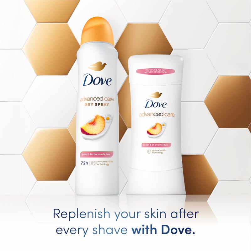 Dove دوف رذاذ مزيل العرق المتقدم للعناية تحت الإبط برائحة الخوخ وشاي البابونج 3 قطع يعزز مستويات السيراميد في البشرة تحكم في الرائحة لمدة 72 ساعة وحماية من العرق طوال اليوم تقنية برو سيراميد 3.8 أونصة - Image 4