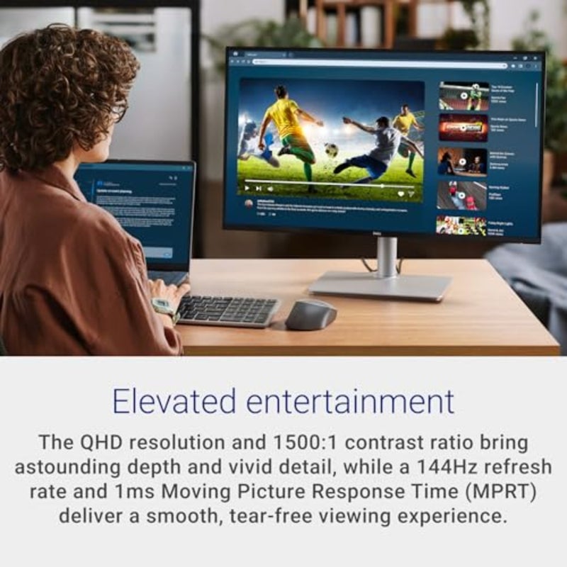 شاشة 27 Plus QHD للألعاب والاستخدام المكتبي، هيكل بلاستيكي باللون الأبيض الرماد، دقة QHD 2560x1440، معدل تحديث 144 هرتز، وقت استجابة 1 مللي ثانية، دعم AMD FreeSync - Image 2