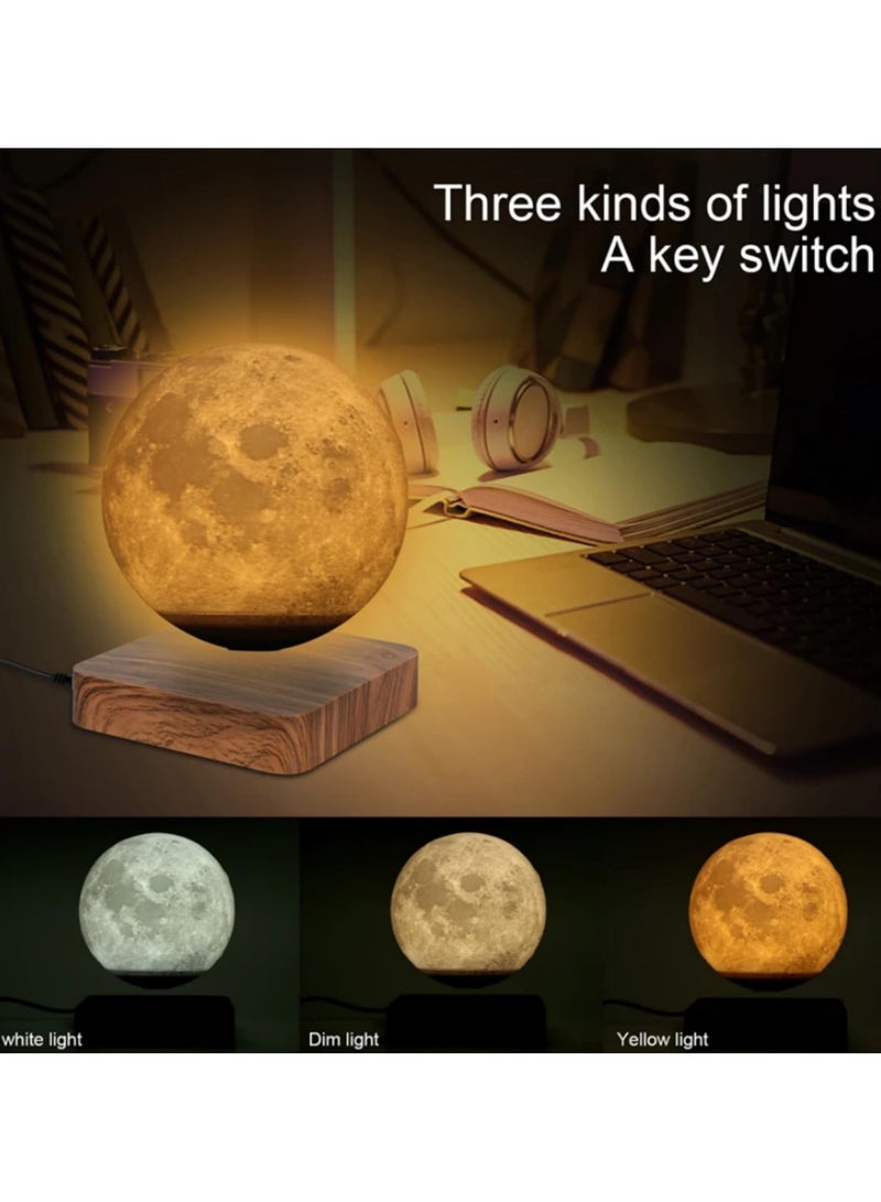 14 سم مصباح القمر الطافٍ مع مظهر حقيقي مطبوع ثلاثي الأبعاد وإضاءة مغناطيسية قابلة للتعديل بثلاثة ألوان لإضاءة المنزل، إضاءة ليلية، هدية - Image 3