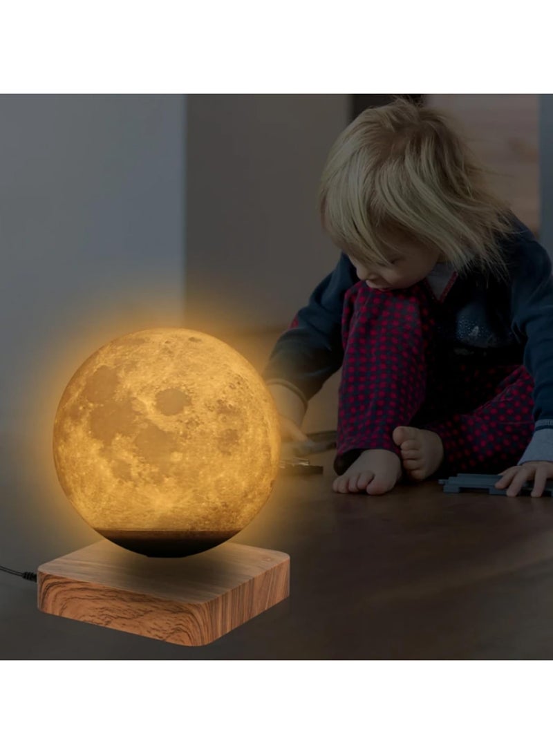 14 سم مصباح القمر الطافٍ مع مظهر حقيقي مطبوع ثلاثي الأبعاد وإضاءة مغناطيسية قابلة للتعديل بثلاثة ألوان لإضاءة المنزل، إضاءة ليلية، هدية - Image 4