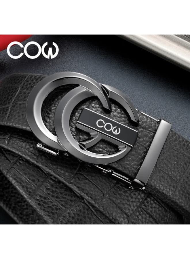 Cow Men's Belt, Top-layer Cowhide Automatic Buckle Waistband, Fashionable Business Trouser Belt Gift Box, Birthday Present - Image 1