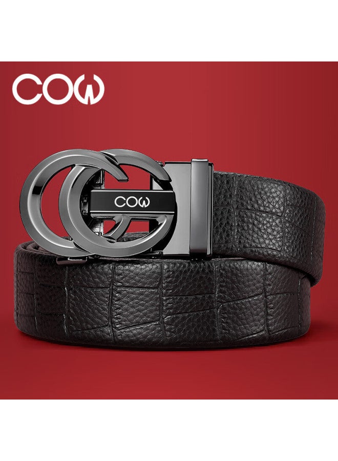 Cow Men's Belt, Top-layer Cowhide Automatic Buckle Waistband, Fashionable Business Trouser Belt Gift Box, Birthday Present - Image 2