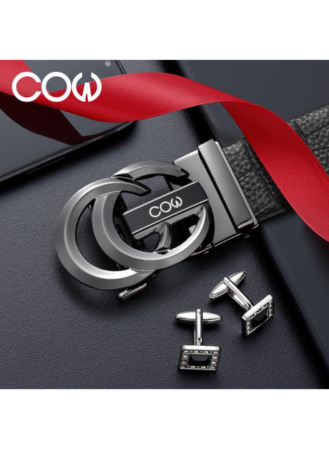 Cow Men's Belt, Top-layer Cowhide Automatic Buckle Waistband, Fashionable Business Trouser Belt Gift Box, Birthday Present - Image 3