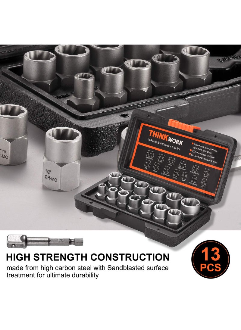 THINKWORK THINKWORK Bolt Extractor Set, 13+1 Pieces Impact & Nut Remover Stripped Lug Remover, Extraction Socket Set for Removing Damaged, Frozen, Rusted, Rounded-Off Bolts, Nuts Screws  - Image 2
