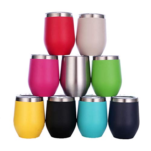 Gteller 12 oz Stainless Steel Wine Tumbler Stemless Glasses with Lid, Double Wall Insulated Travel Mug Perfect for Wine, Coffee, Drinks, Champagne, Cocktails (Green) - Image 1