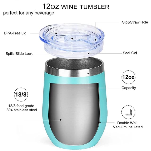 Gteller 12 oz Stainless Steel Wine Tumbler Stemless Glasses with Lid, Double Wall Insulated Travel Mug Perfect for Wine, Coffee, Drinks, Champagne, Cocktails (Green) - Image 3
