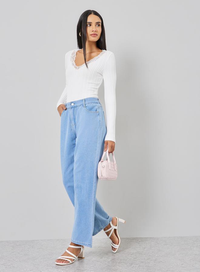 Take Two White Ribbed Top with Lace Trim - Image 2