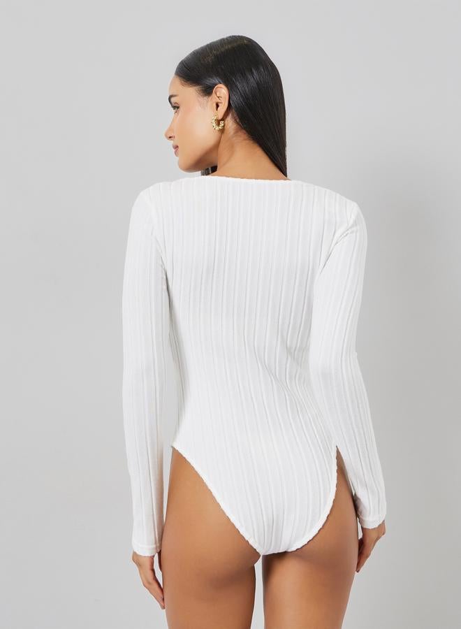 Take Two White Ribbed Top with Lace Trim - Image 5