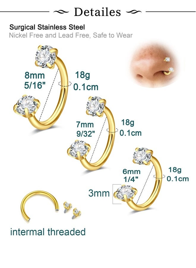 Longita 18g Horseshoe Nose Ring for Women Double Gem Horse Shoe Nose Ring Hoop 6mm 7mm 8mm Surgical Steel Gold Cartilage Helix Tragus Earring Hoops Labret Lip Piercing Jewelry Small Septum Rings 18g - Image 2