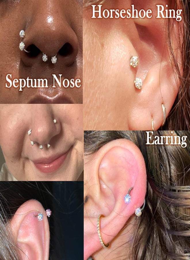 Longita 18g Horseshoe Nose Ring for Women Double Gem Horse Shoe Nose Ring Hoop 6mm 7mm 8mm Surgical Steel Gold Cartilage Helix Tragus Earring Hoops Labret Lip Piercing Jewelry Small Septum Rings 18g - Image 3