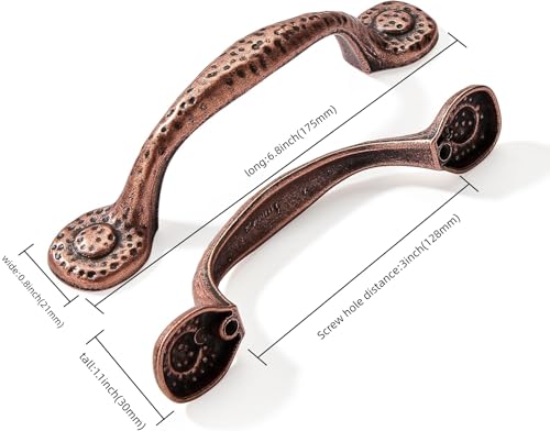 CABDM 10 Pack Rustic PullsAntique Copper Cabinet Pulls Hammered Cabinet Pulls Kitchen Cabinet Hardware Vintage Pulls for Drawers 5 Inch 128mm Hole Center - Image 3