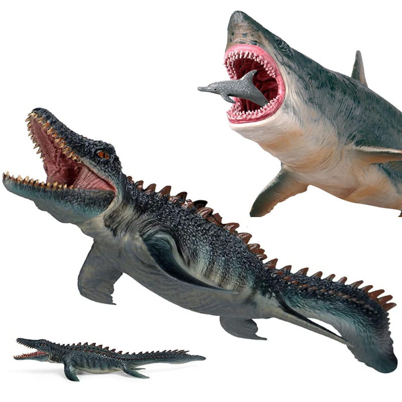 Gemini&Genius Mosasaurus and Megalodon Water Dinosaur Great White Shark Toys Set  Dinosaur with Sea Monster Set for Birthday Cake Toppers  Action Figure Toy Collections  Play or Display Toys for Kids - Image 2