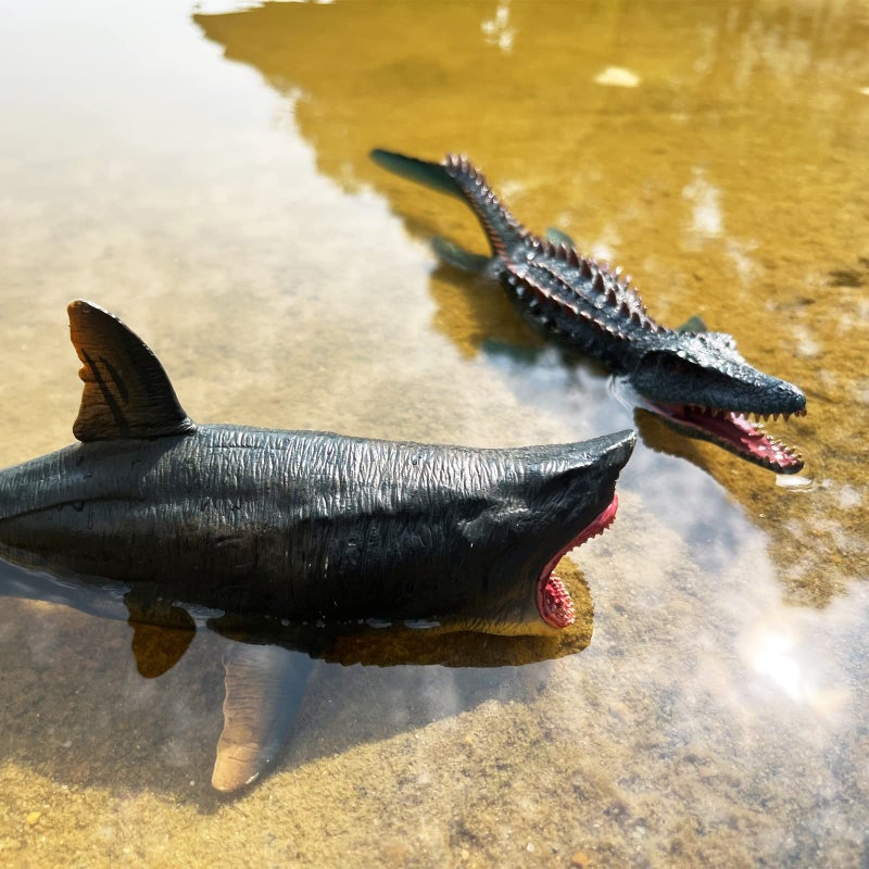 Gemini&Genius Mosasaurus and Megalodon Water Dinosaur Great White Shark Toys Set  Dinosaur with Sea Monster Set for Birthday Cake Toppers  Action Figure Toy Collections  Play or Display Toys for Kids - Image 5