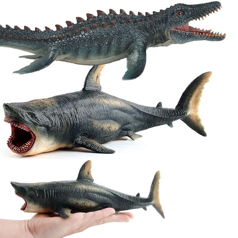 Gemini&Genius Mosasaurus and Megalodon Water Dinosaur Great White Shark Toys Set  Dinosaur with Sea Monster Set for Birthday Cake Toppers  Action Figure Toy Collections  Play or Display Toys for Kids - Image 3