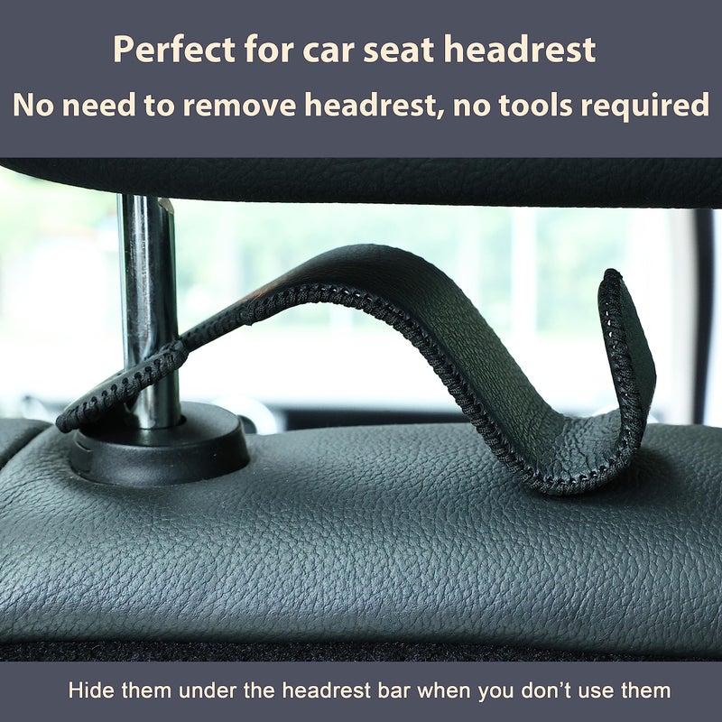 Amooca Car Seat Headrest Hook Universal Vehicle Storage Hanger Leather with Metal Car Seat Back Organizer for Handbag Purse Coat Black 2 Pack - Image 5