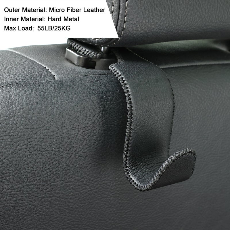 Amooca Car Seat Headrest Hook Universal Vehicle Storage Hanger Leather with Metal Car Seat Back Organizer for Handbag Purse Coat Black 2 Pack - Image 4