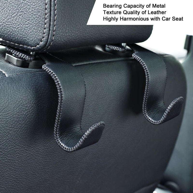 Amooca Car Seat Headrest Hook Universal Vehicle Storage Hanger Leather with Metal Car Seat Back Organizer for Handbag Purse Coat Black 2 Pack - Image 3