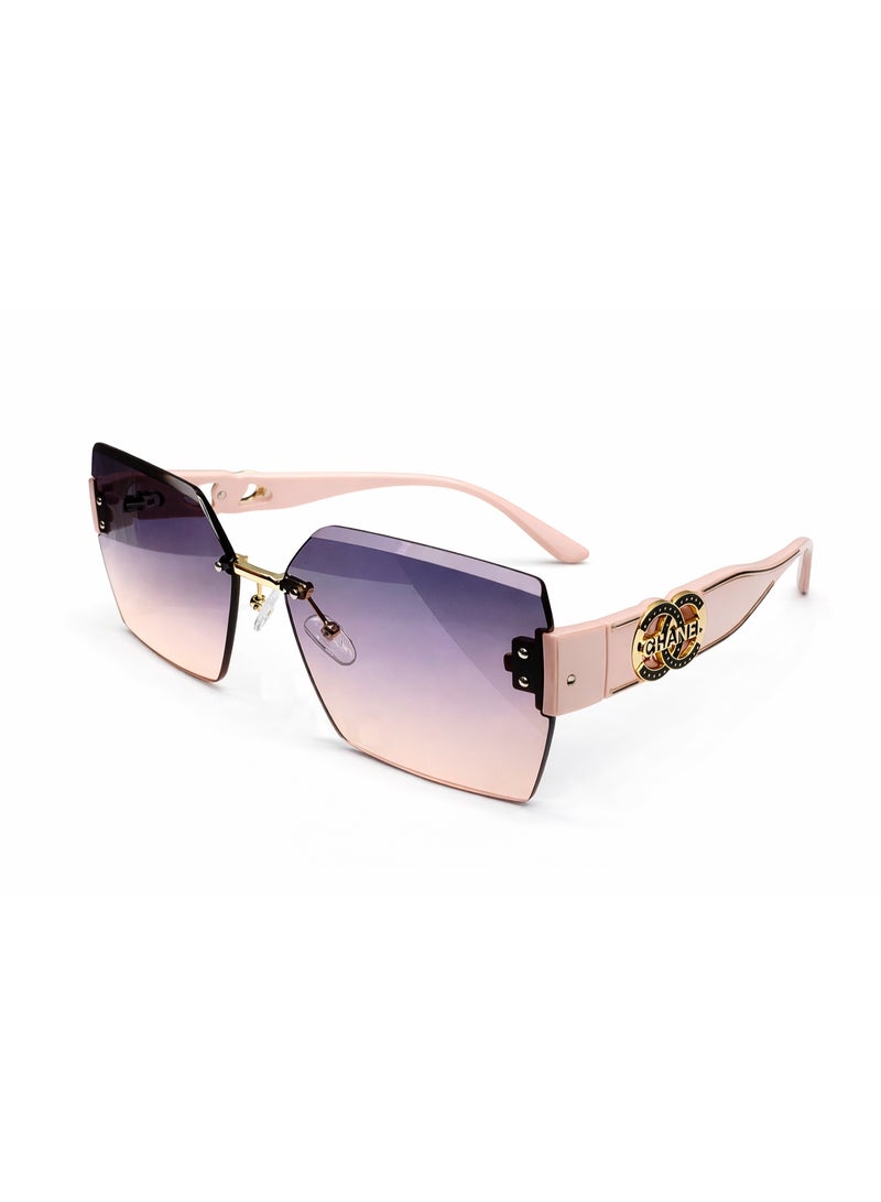 Chanel Rimless Square Sunglasses – Pink Frame with Gradient Purple Lenses and Gold Logo Temples