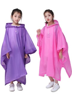 Rain Poncho for Kids, [2 Pack] EVA Kids Raincoat Reusable Rain Coat Jacket for Kids, Boys, and Girls 6-13 Years Old