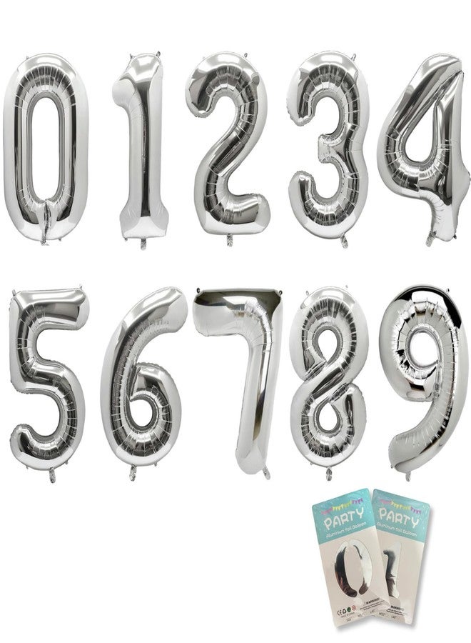 HAPNEWEY 10PCS 40 Inch Large Foil Number Balloons 0-9 Set - Reusable Metallic Argent Birthday Wedding Decorations - Image 1