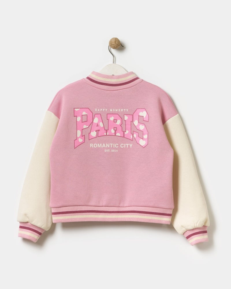 Minipodyum Girls Paris Slogan Embroidered Snap Front Closure Bomber College Jacket  - Image 3