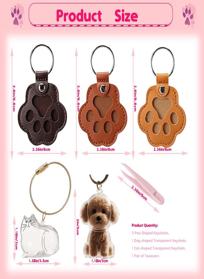 5 Pcs Pet Hair Storage Keychain，Paw Shaped Keychains, Dog &Cat-shaped Transparent Keychain, Pet Hair Memorial Gift,Memorial Keepsake - Image 2