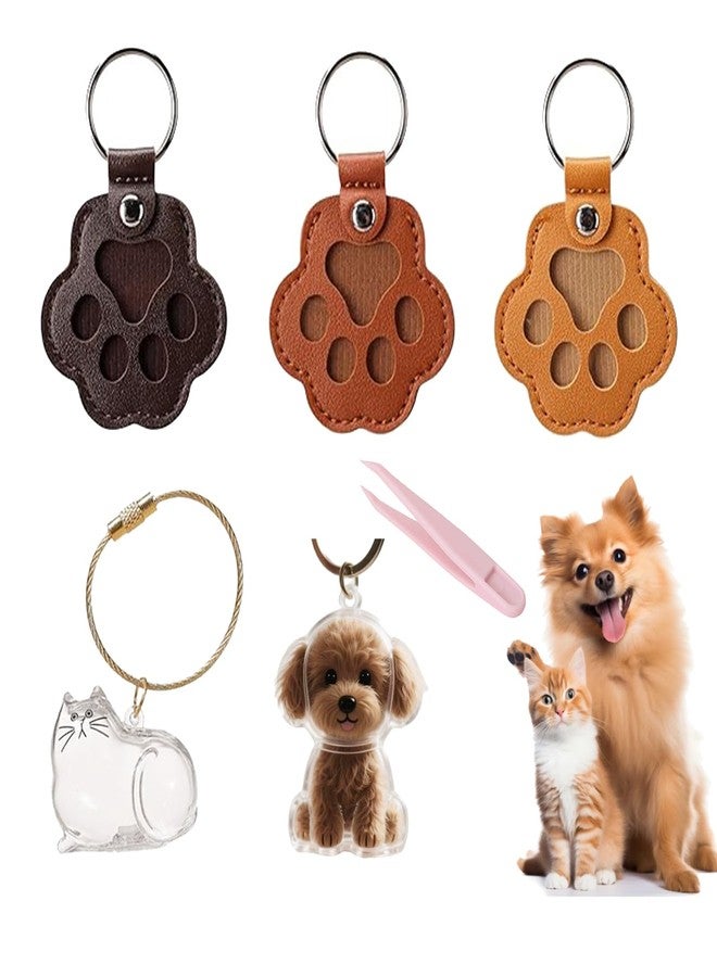 5 Pcs Pet Hair Storage Keychain，Paw Shaped Keychains, Dog &Cat-shaped Transparent Keychain, Pet Hair Memorial Gift,Memorial Keepsake - Image 1