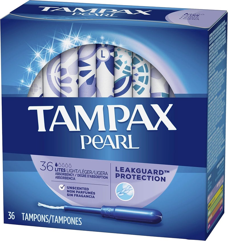 Tampax تامباكس بيرل بلاستيك تمبونز غير معطرة ليتس خفيف الامتصاص 36 قطعة عبوة من 2 - Image 1