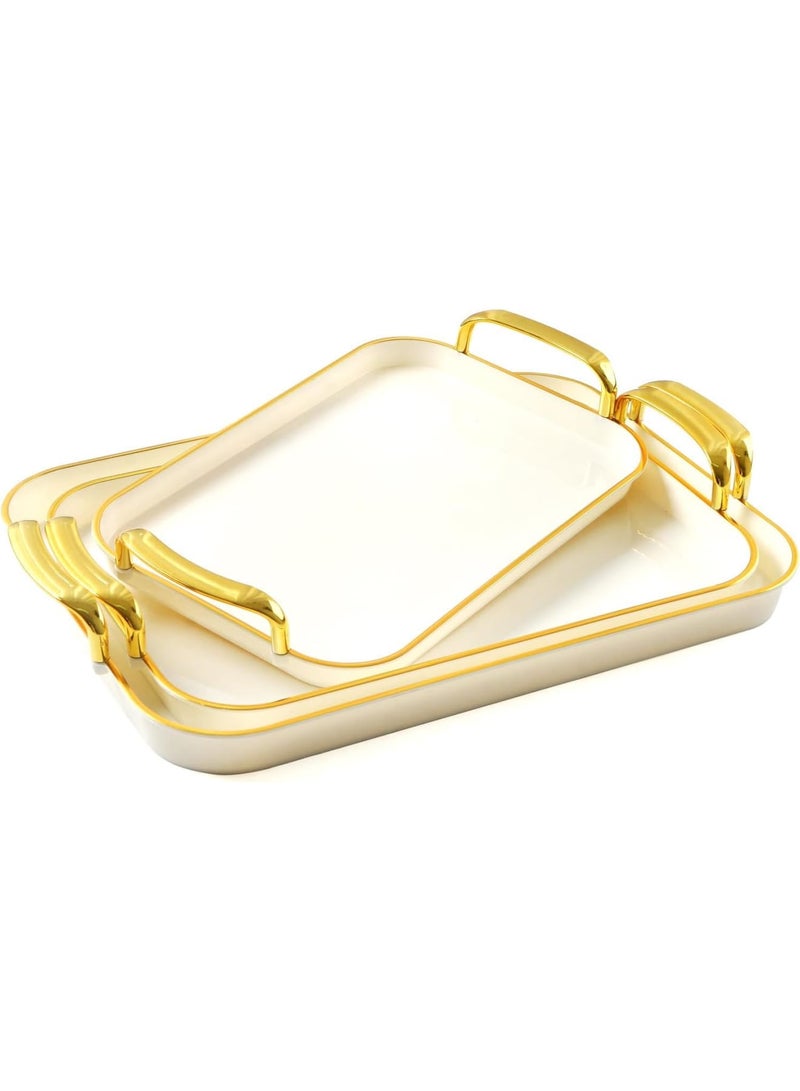 Barakah Serving Trays with Handles, Large Rectangular Dinner Platters 16.5/14.9/13.2 Inch, Durable White Plates with Cream Gold Accent, Ideal for Parties, Entertaining, Everyday Use (3pcs,Color Box) - Image 1