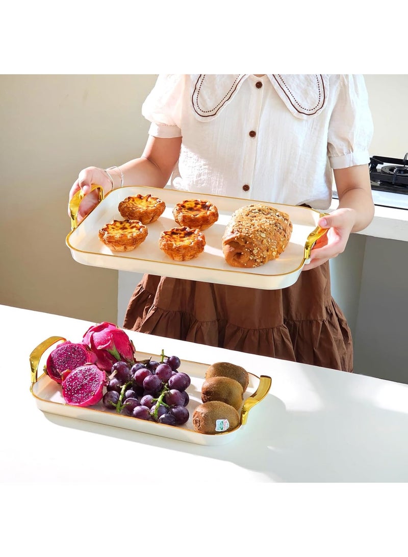 Barakah Serving Trays with Handles, Large Rectangular Dinner Platters 16.5/14.9/13.2 Inch, Durable White Plates with Cream Gold Accent, Ideal for Parties, Entertaining, Everyday Use (3pcs,Color Box) - Image 4