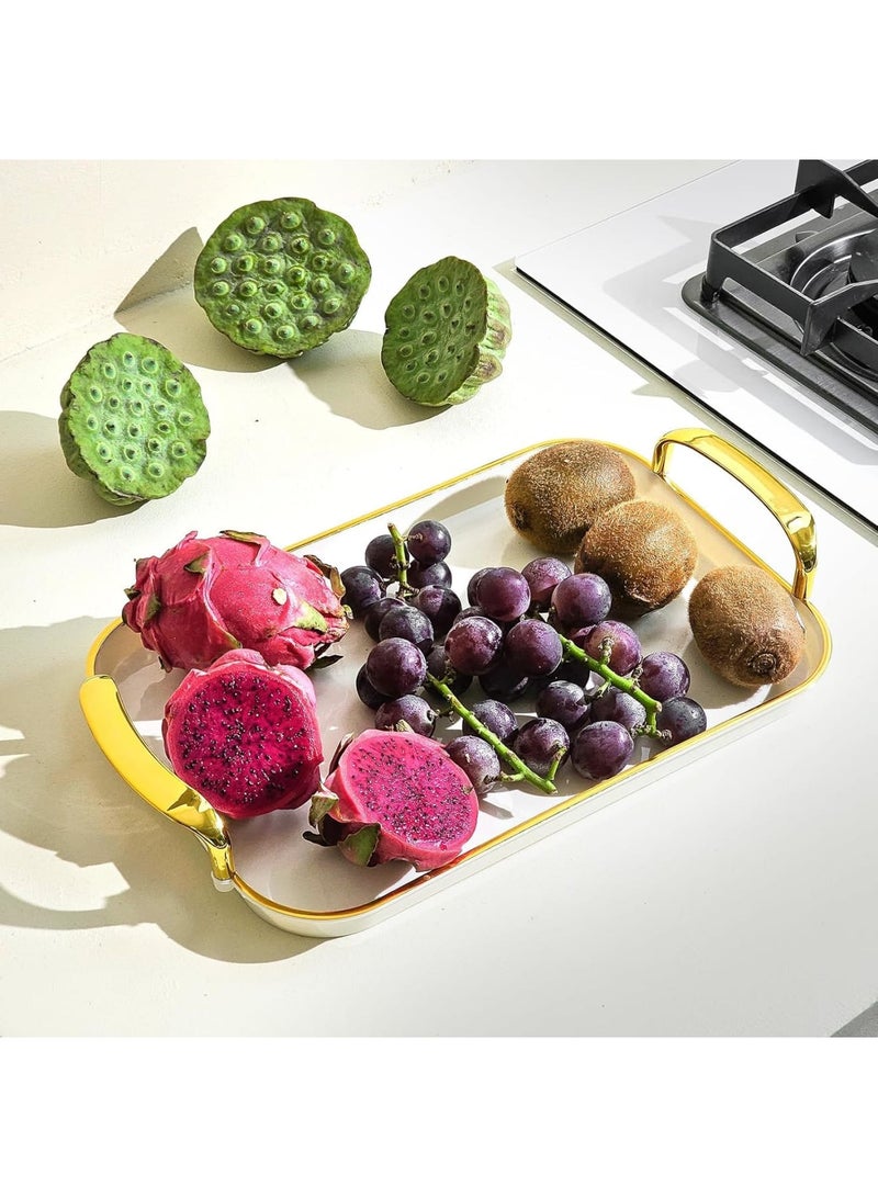 Barakah Serving Trays with Handles, Large Rectangular Dinner Platters 16.5/14.9/13.2 Inch, Durable White Plates with Cream Gold Accent, Ideal for Parties, Entertaining, Everyday Use (3pcs,Color Box) - Image 5