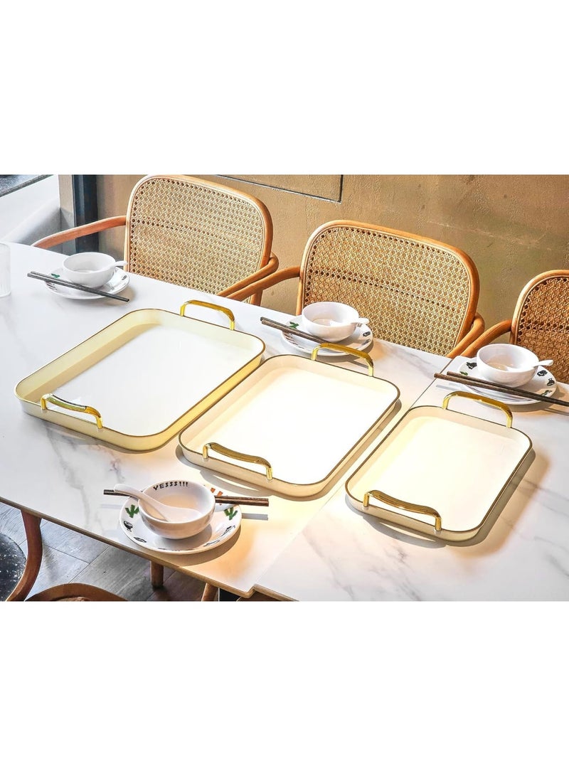Barakah Serving Trays with Handles, Large Rectangular Dinner Platters 16.5/14.9/13.2 Inch, Durable White Plates with Cream Gold Accent, Ideal for Parties, Entertaining, Everyday Use (3pcs,Color Box) - Image 2