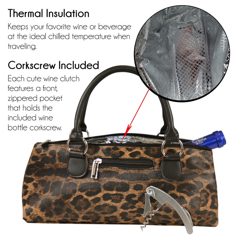 Primeware Wine Clutch Bag (Thermal Insulated) Trendy Womens Carry Tote | Holds Red & White 750Ml Bottles | Trendy Fashion | Incl. Portable Waiter-Style Corkscrew (Cougar) - Image 4