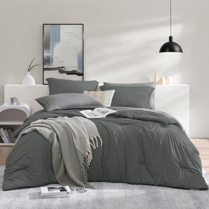 WRENSONGE Queen Comforter Set- 7 Pieces Soft Grey Bed in a Bag with Fitted Sheet, Flat Sheet, 2 Pillow Shams, and 2 Pillowcases- Warm Bedding Sets Queen for All Season - Image 1