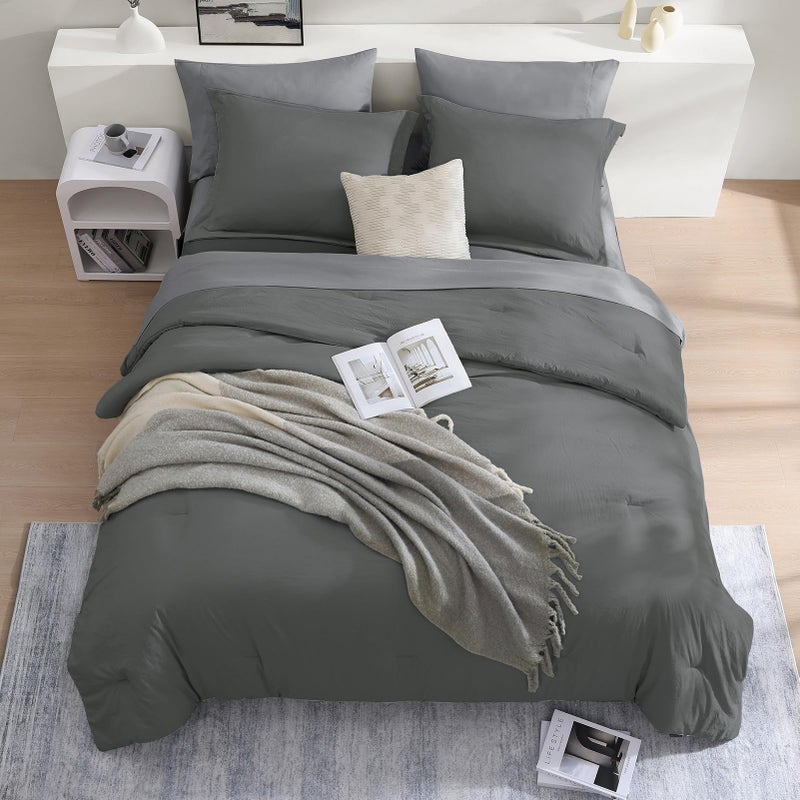 WRENSONGE Queen Comforter Set- 7 Pieces Soft Grey Bed in a Bag with Fitted Sheet, Flat Sheet, 2 Pillow Shams, and 2 Pillowcases- Warm Bedding Sets Queen for All Season - Image 3