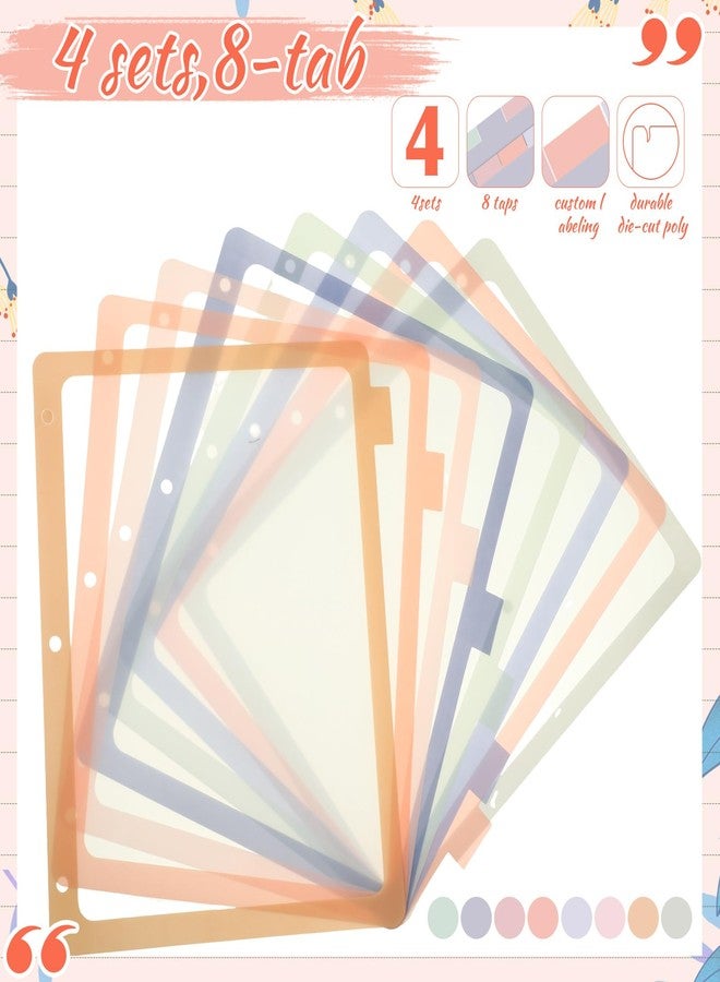 Chivertion 32 Pcs/4 Set 8 Tab Plastic Binder Dividers for 3 Ring Binders 8.5 x 11 Inch Multicolor Page Dividers Clear Dividers for 3 Ring Binder Page Protectors for School Office (Dream Color) - Image 4