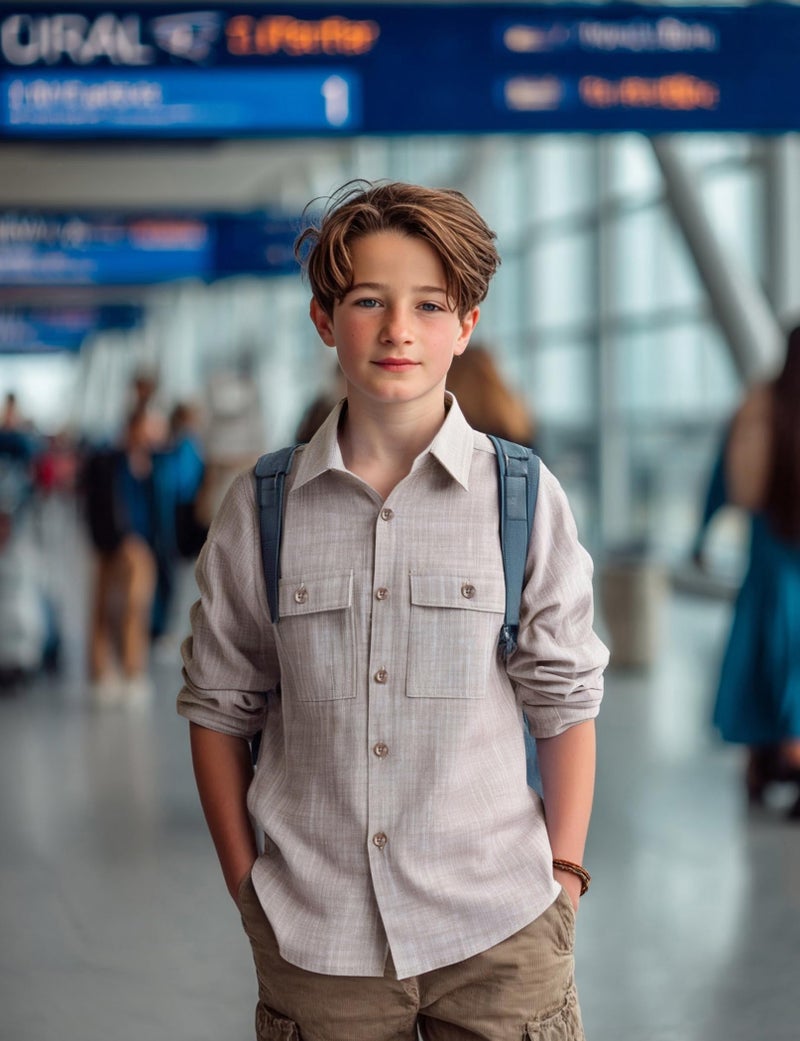 JOGAL Boys Chambray Shirts Long Sleeve Casual Button Down Shirts Solid Cotton Shirt with Flap Chest Pocket Khaki 14 - Image 2