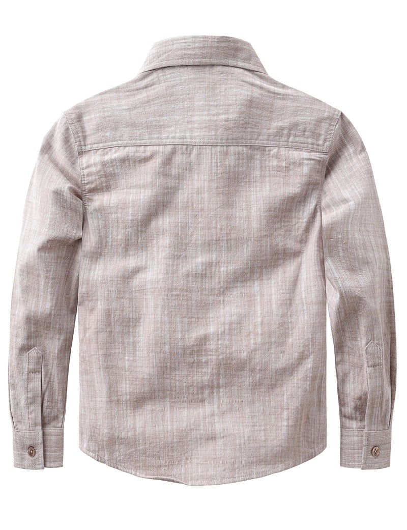 JOGAL Boys Chambray Shirts Long Sleeve Casual Button Down Shirts Solid Cotton Shirt with Flap Chest Pocket Khaki 14 - Image 3