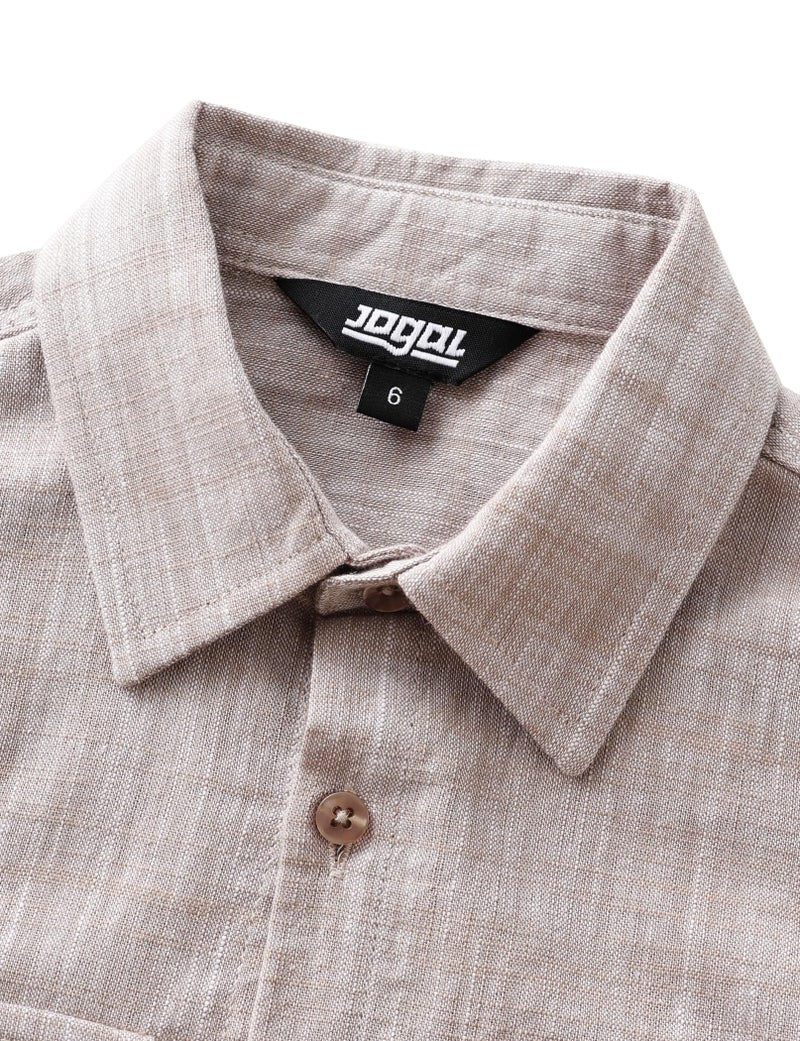 JOGAL Boys Chambray Shirts Long Sleeve Casual Button Down Shirts Solid Cotton Shirt with Flap Chest Pocket Khaki 14 - Image 4