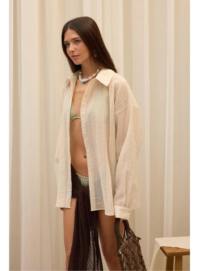Bohemai  Syaritta Oversize Beige Transparent Shirt. for Women | Best Price UAE