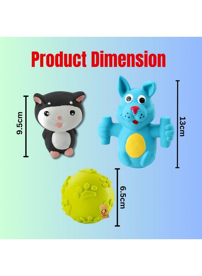 3In1 Combo Of Latex Rubber Squeaky Dog Toys - (Claw Ball + Kitty Toy + Blue Doggy) For Small To Medium Dogs And Puppies | Non-Toxic, Soft Rubber, Interactive, Chewing, Teething, Fetch - Image 2