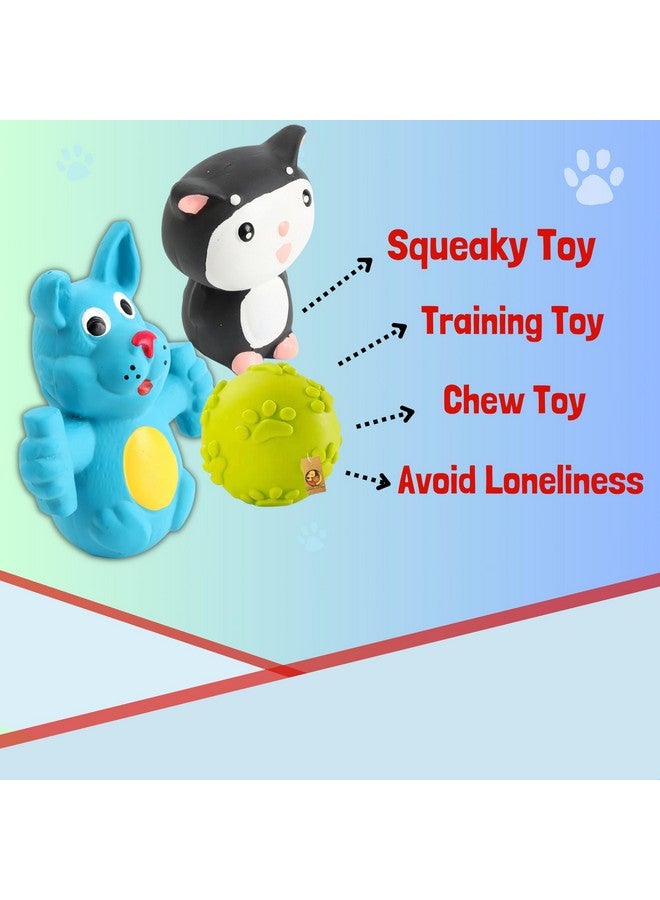3In1 Combo Of Latex Rubber Squeaky Dog Toys - (Claw Ball + Kitty Toy + Blue Doggy) For Small To Medium Dogs And Puppies | Non-Toxic, Soft Rubber, Interactive, Chewing, Teething, Fetch - Image 3