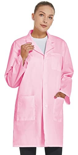VOGRYE Professional Lab Coat for Women Men Long Sleeve, Pink, Unisex - Image 4
