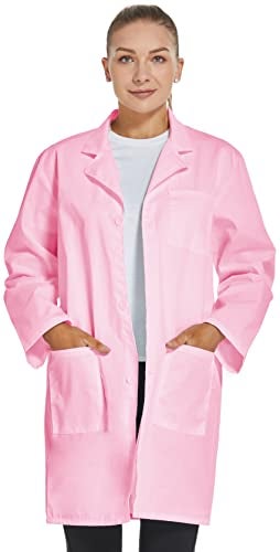 VOGRYE Professional Lab Coat for Women Men Long Sleeve, Pink, Unisex - Image 2