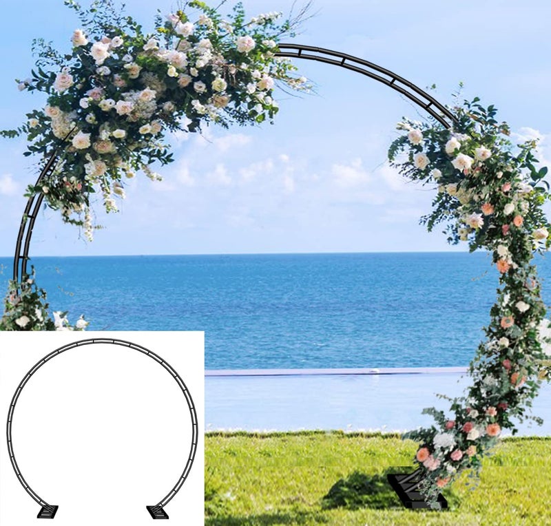 Queension Extra Large Wedding Arch for Ceremony 8.5Ft Wide 7.4Ft High, Metal Balloon Arches Backdrop Stand with Base for Party Supplies, Outdoor Garden Trellis for Climbing Plant, Round Frame, Black - Image 1